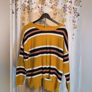 Chic Cozy Striped Mustard Sweater - Size  Womans Medium